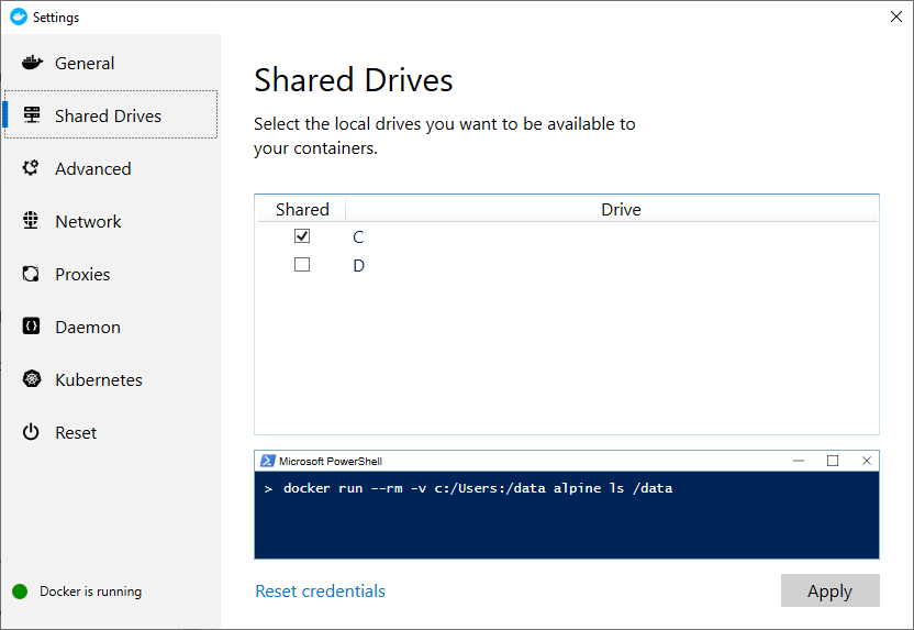 Docker Shared Drives